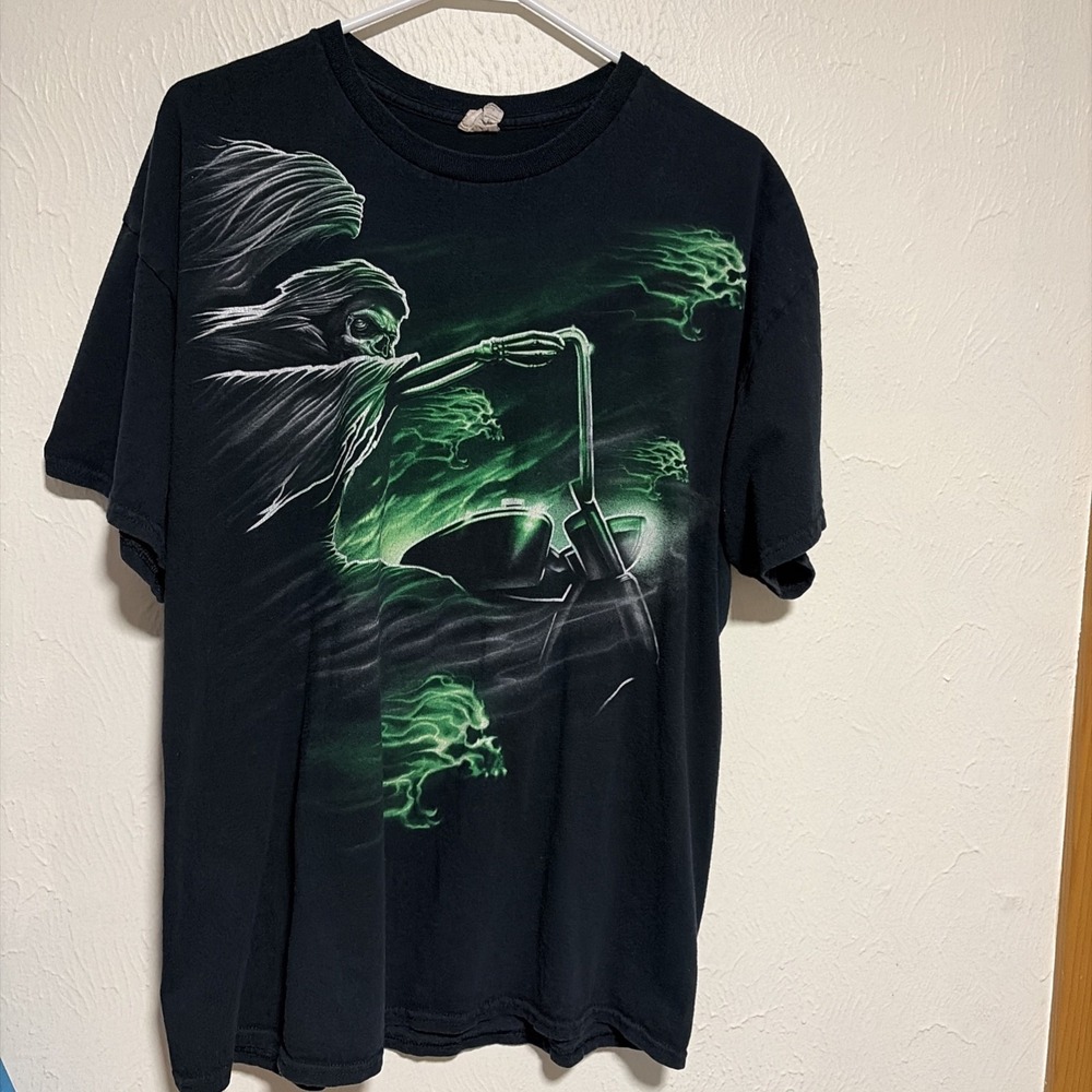 Vintage Rare Skeleton Motorcycle Grim Reaper T Shirt XL 2000s Y2K